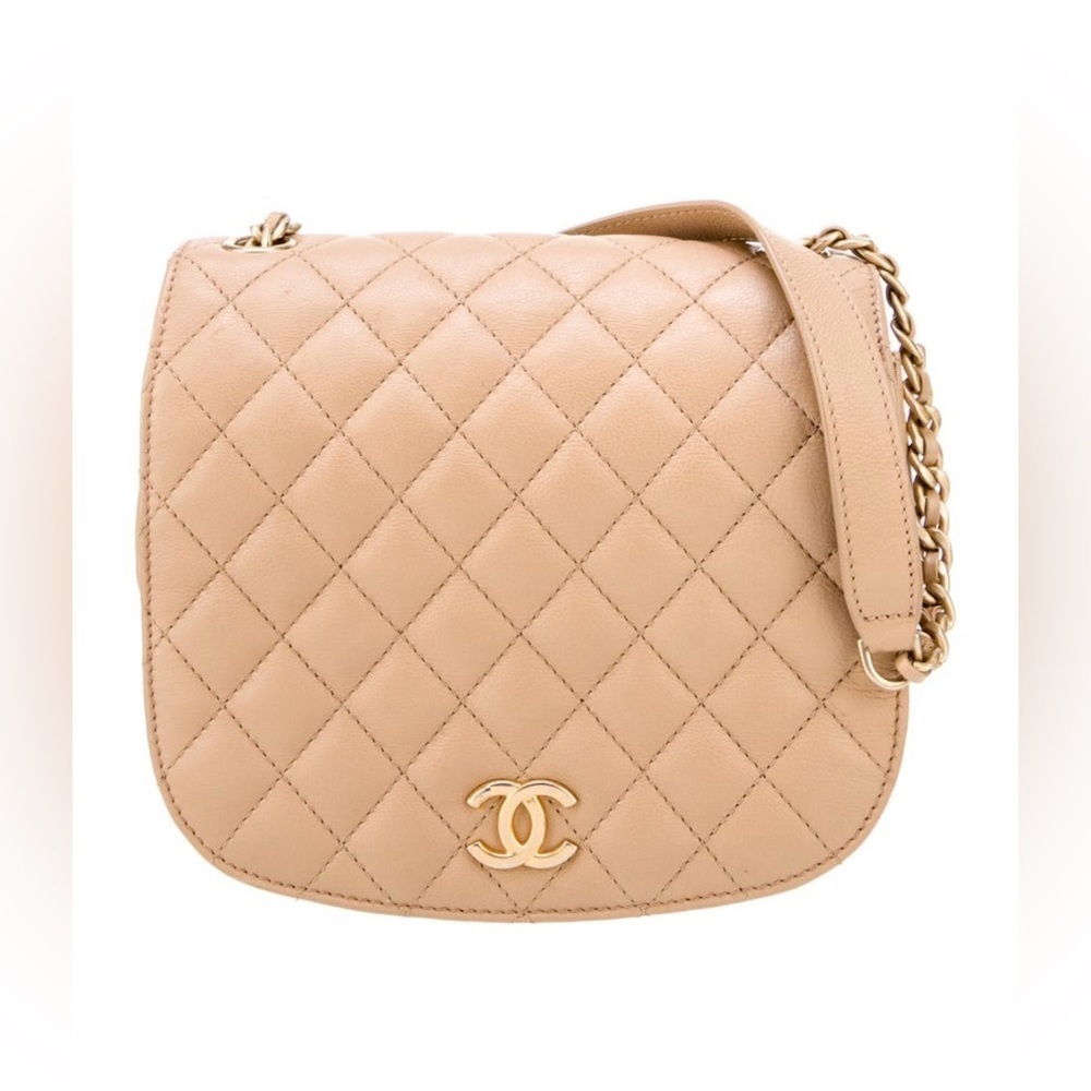 Chanel Coco CC Messenger Calfskin and Quilted Goatskin Tan Bag - Picture 1 of 16
